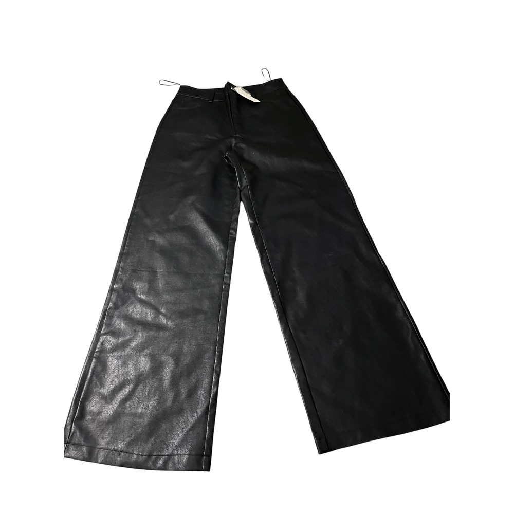 Francescas Black Faux Vegan Leather Wide Leg Pants High Waisted Size M NWT